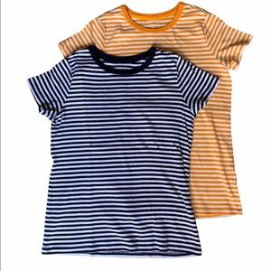 2 Land’s End T-shirts Striped Tee Orange Navy Med